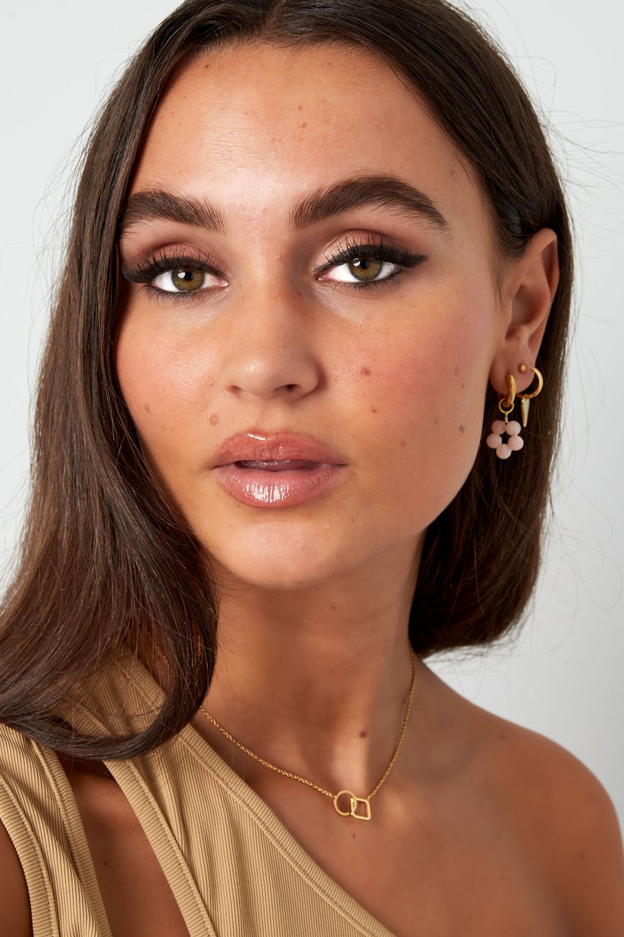 Quadratisch und rund verbundene Kette – Goldfarbe - Goldfarbefarbe h5Bild2